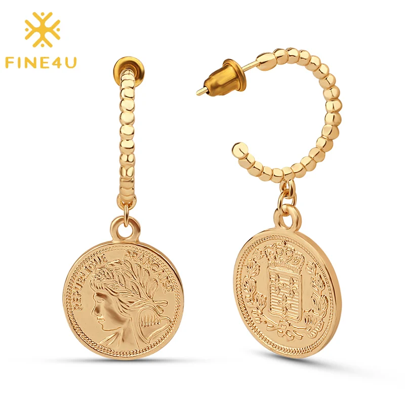 Модные серьги-подвески FINE4U E117 для портретной фотосъемки круглые серьги женщин и