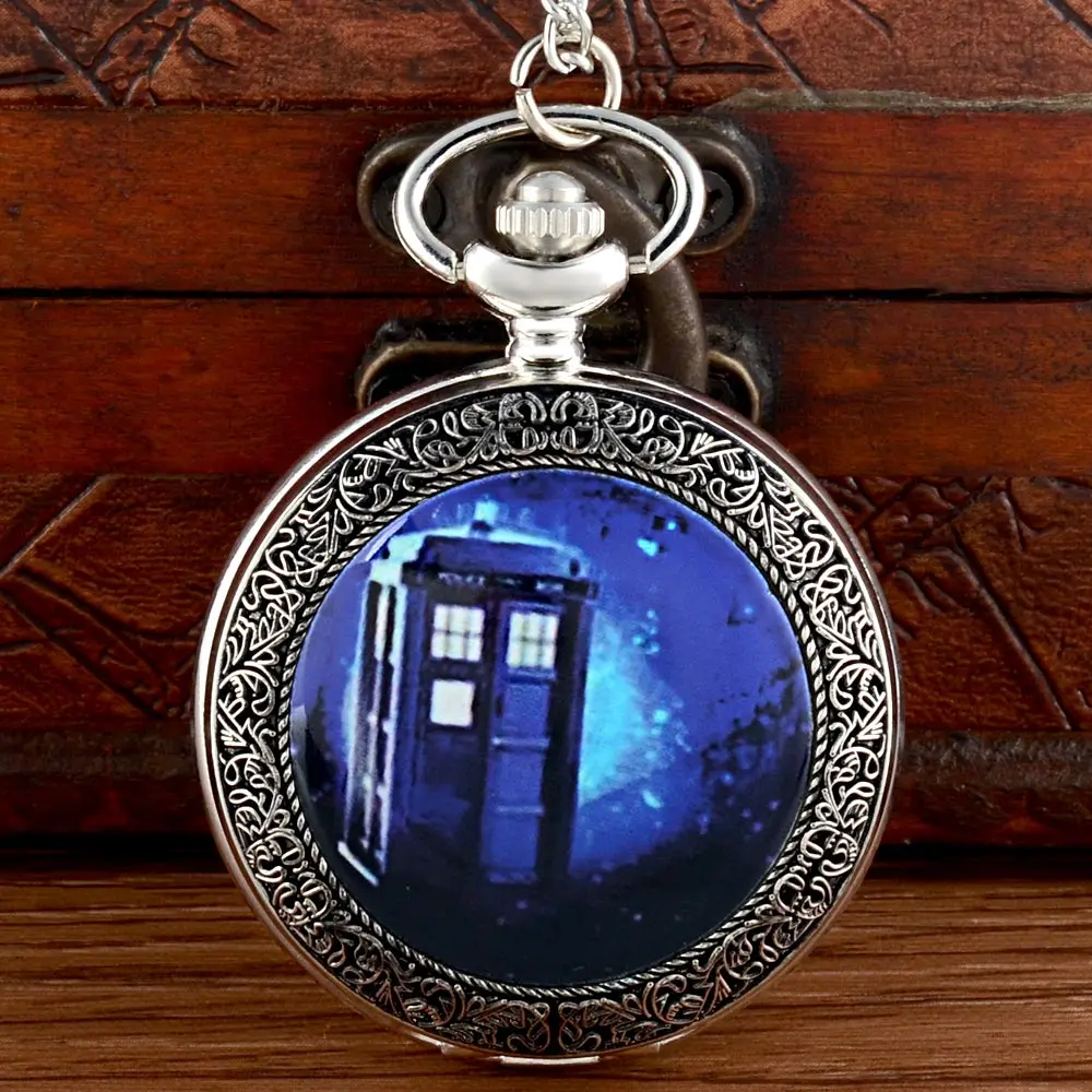 

IBEINA Classic Doctor Who Tardis Silver Pocket Watch Vintage Men Women Pendant Necklace Quartz Watch Gift