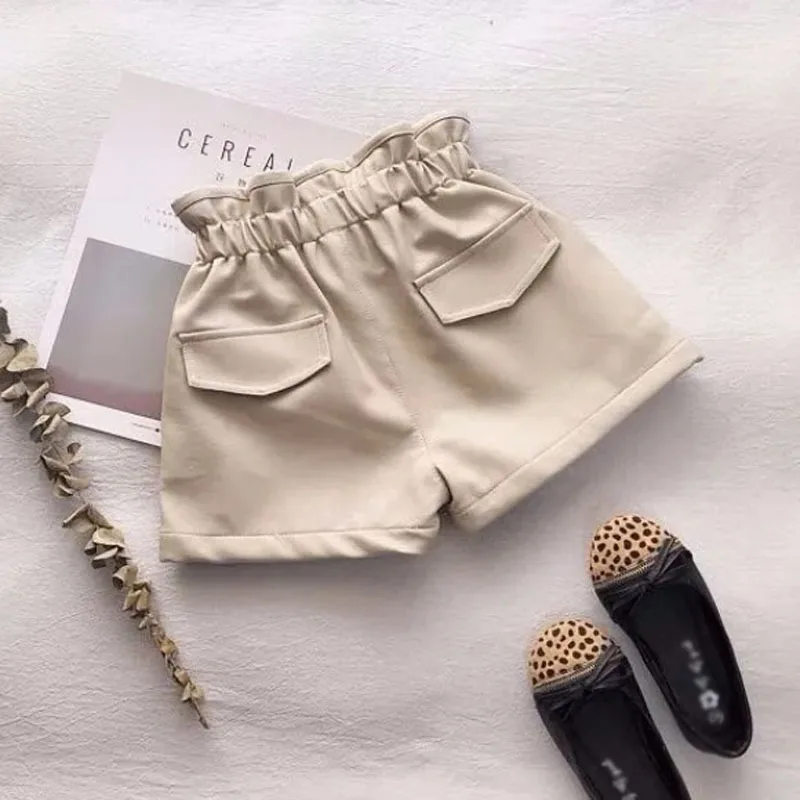 Girls Velvet Leather Shorts Autumn Winter High Waist kids shorts