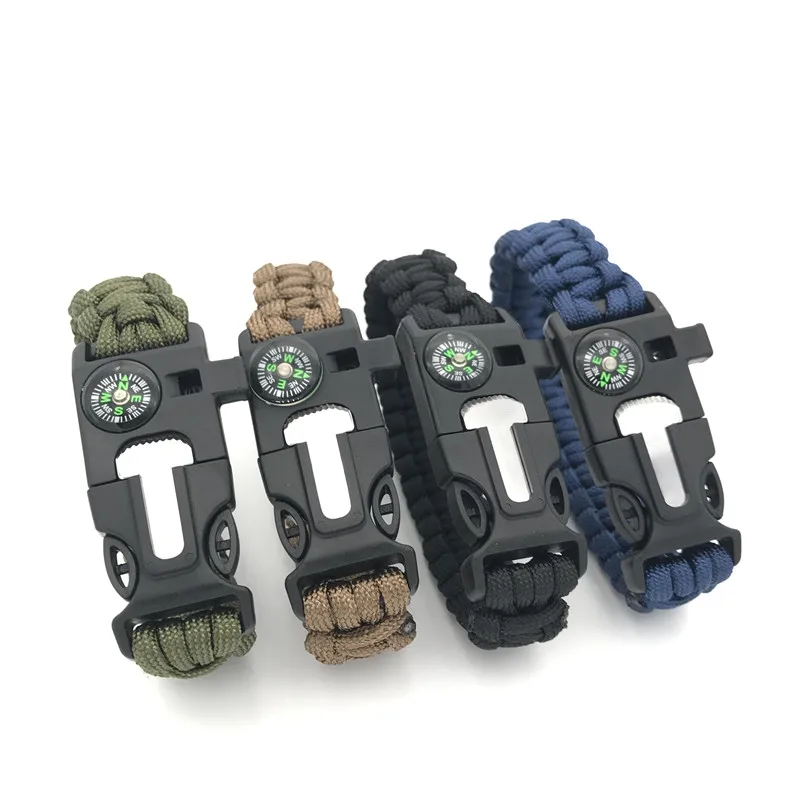 

Camping Hiking Safety Survival First Aid Kits Paracord Bracelet with Whistles Pointing Compass Knife Wild Soul Outdoor Tools