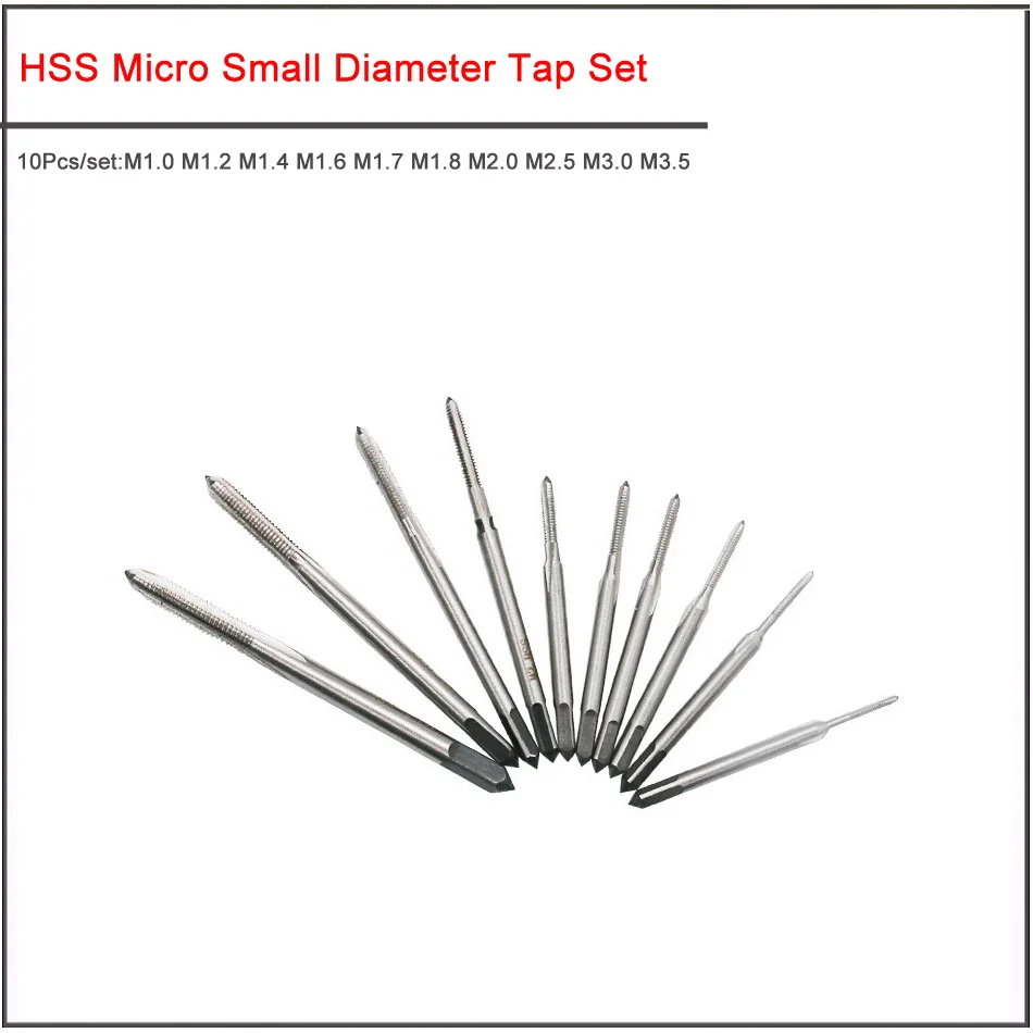10pcs/set  M1.0 M1.2 M1.4 M1.6 M1.7 M1.8 M2.0 M2.5 M3.0 M3.5 HSS Watch maintenance micro small diameter tap set