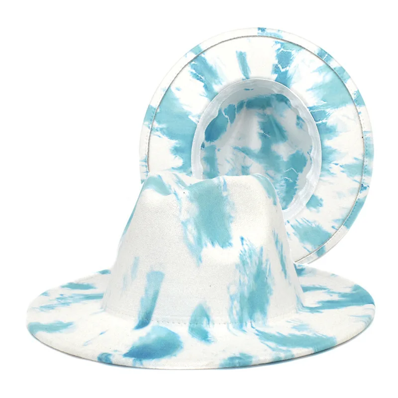 Fedora tie-dye gradient color felt bucket hat jazz top bucket flat brim big brim hat baseball cap ladies summer hat men's grey fedora