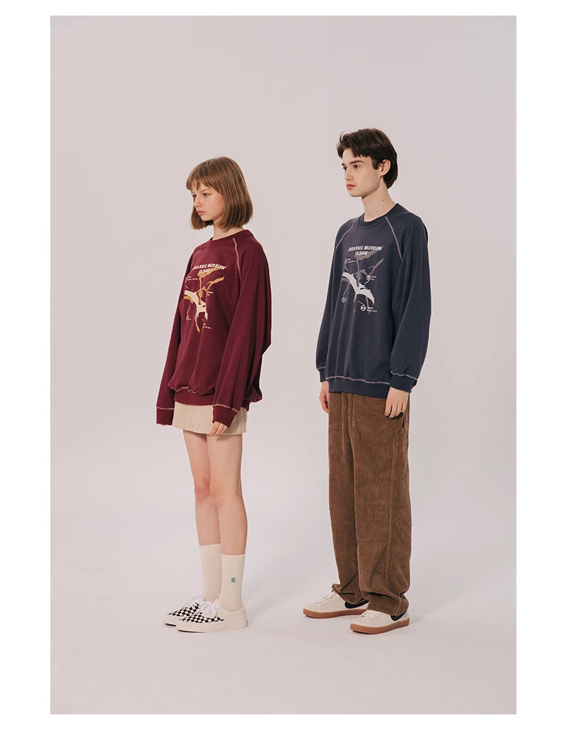 Японский Harajuku Jurassic Графический Печатный Crewneck свитер для мужчин и женщин рукав реглан Уличная пуловер Толстовка