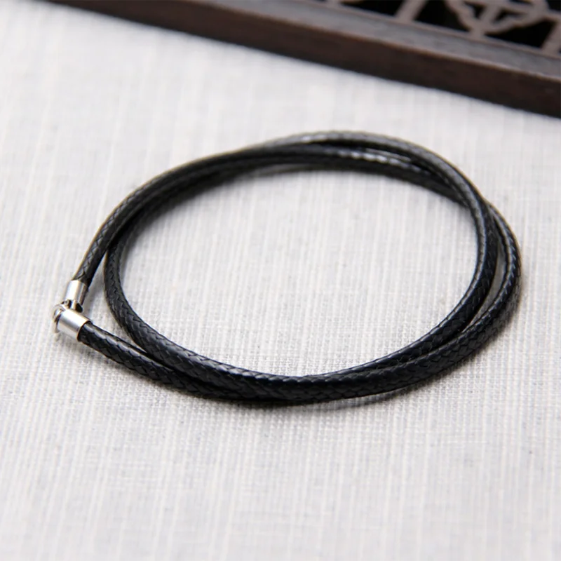 

925 sterling silver buckle black rope necklace woven wax rope collar line cord for making jewelry accessories 1-3mm 1pc