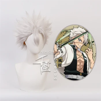 

Demon Slayer: Kimetsu No Yaiba Shinazugawa Sanemi Cosplay Wig Sliver Short Synthetic Hair Halloween Party Carnival Costume Wigs