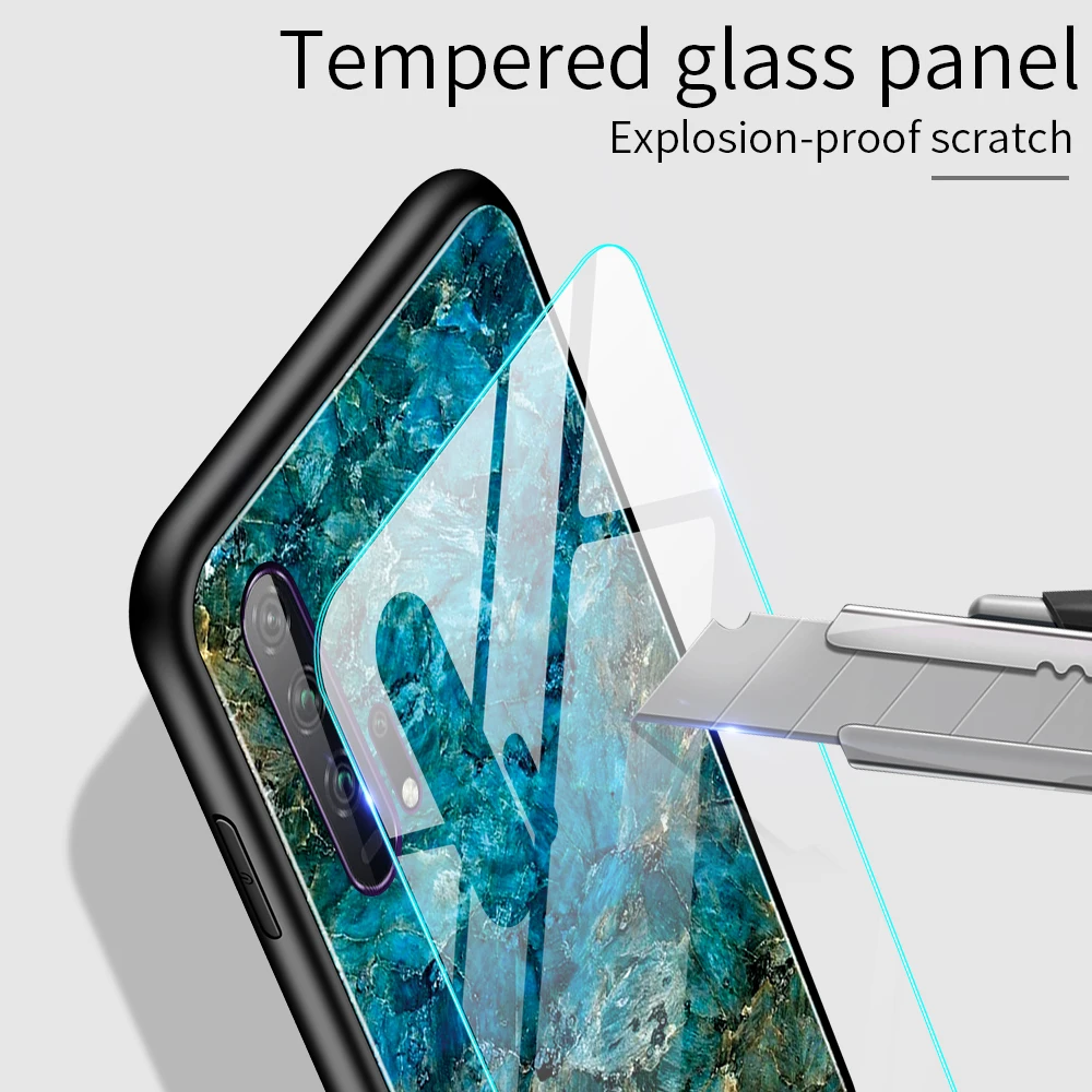 Phone Case for Huawei Honor 20s 20 Case Marble Tempered Glass Soft Tpu Frame Back Case 4
