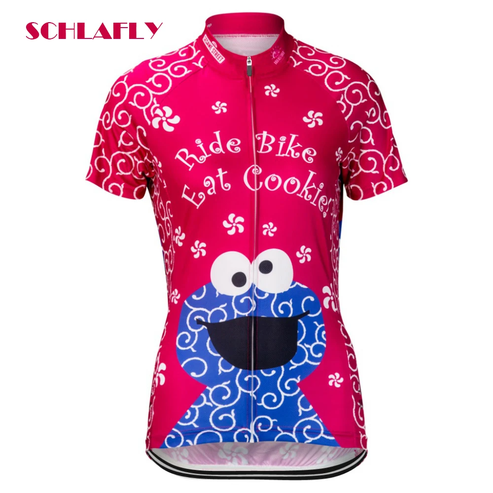 Woman Green pink funny cycling jersey summer breathable quick dry anti-shrink short bike wear jersey road schlafly