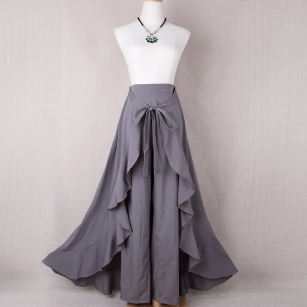 Women Chiffon Tie-waist Ruffle Palazzo 