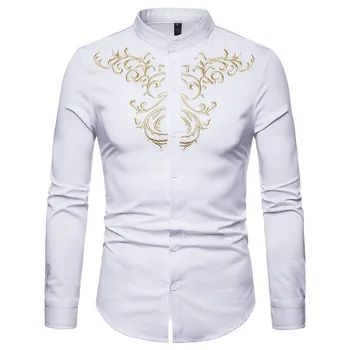 

White Henley Shirt Men 2018 Luxury Brand Embroidery Dress Shirt Men Slim Fit Long Sleeve Business Casual Shirts Camisa Masculina