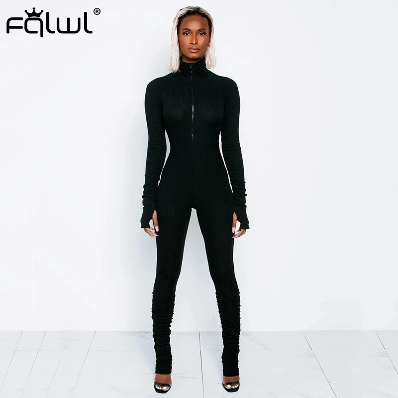 FQLWL Ribbed Knitted White Balck Bodycon Jumpsuit Women Overalls Zipper Sexy Romper Women Ladies Long Sleeve Jumpsuits Female FQLWL Ribbed Knitted White Balck Bodycon Jumpsuit Women Overalls Zipper Sexy Romper Women Ladies Long Sleeve Jumpsuits Female