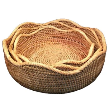 

3PCS Rattan Storage Basket Bread Basket Rattan Fruit Basket Picnic Basket Snack Woven Basket