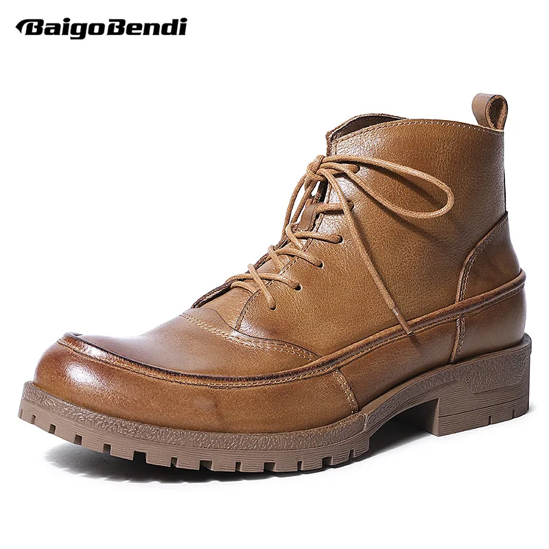 

Recommand! ! luxury Men Genuine Leather Military Ankle Boots Business Man Winter Office Casual Boots Thick Heel