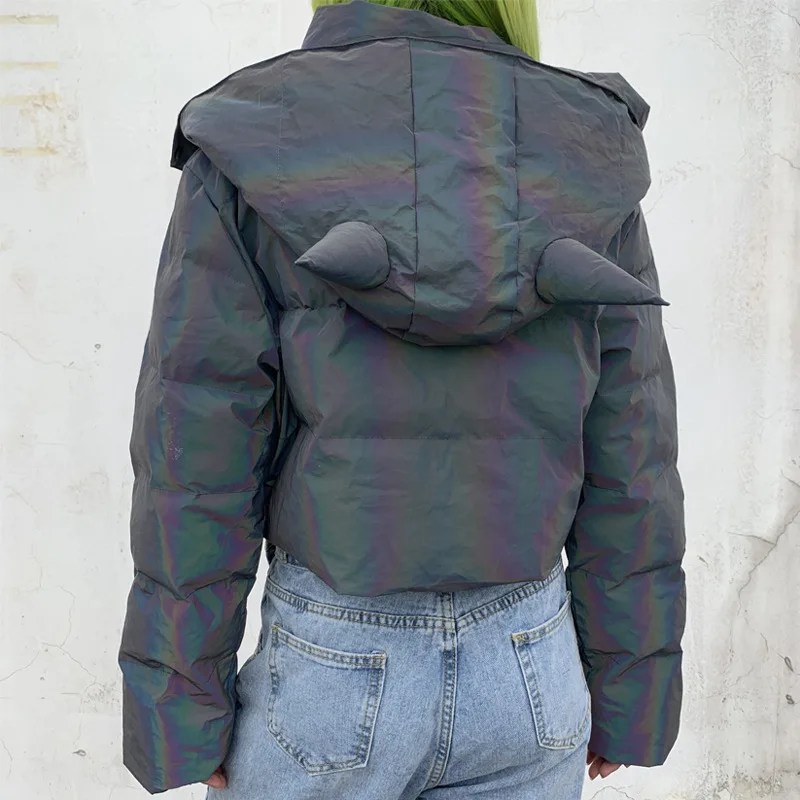 InstaHot модные парки толстые зимние толстовки женские Светоотражающие пальто с капюшоном теплая куртка повседневная Уличная ветровка верхняя одежда