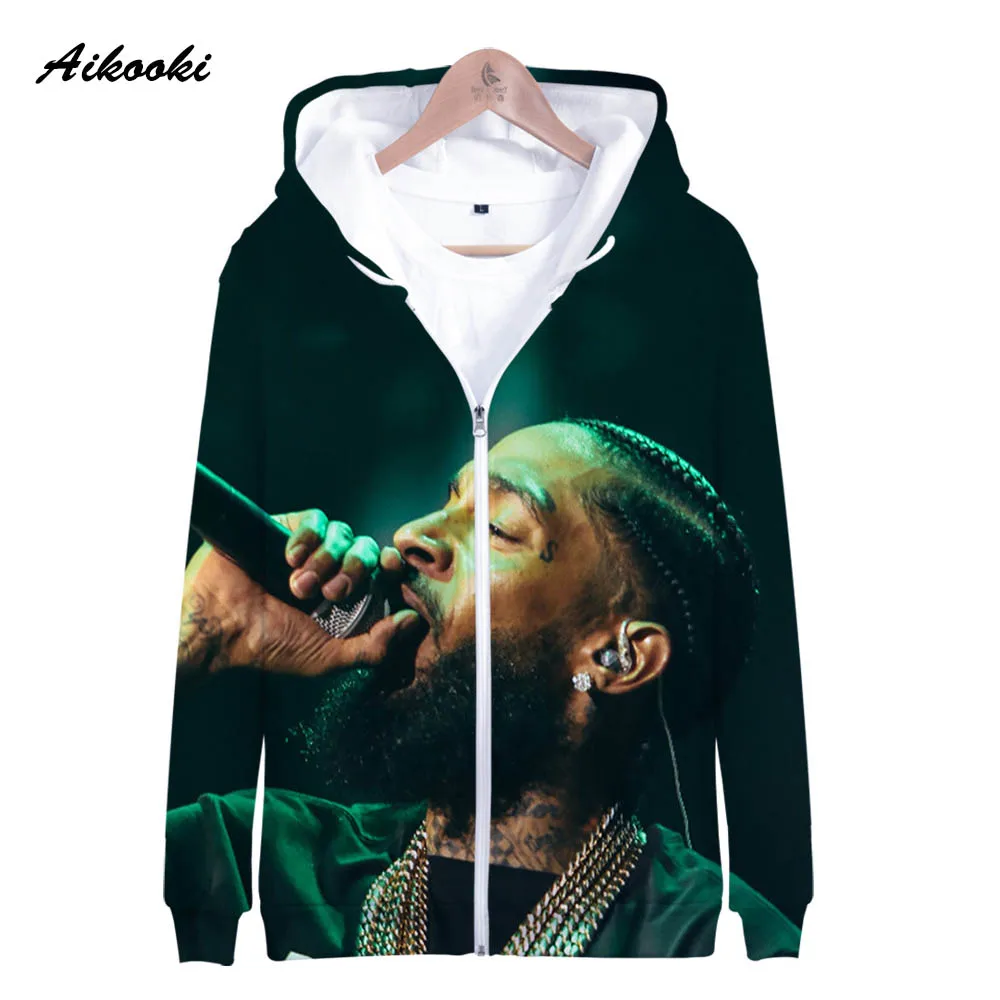 Aikooki Горячая Певица Nipsey Hussle толстовки для мужчин и женщин с капюшоном стойки в средней молнии Толстовка для мужчин s Hoody polluverers