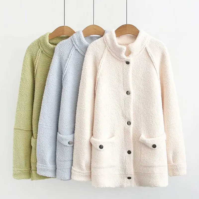 

Women Clothes 2019 Autumn and Winter Clothes Women Button Grain Velvet Solid Color Cardigan Women Sweater Women Casaco Feminino