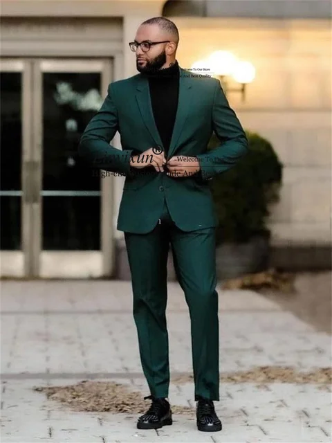 Dark Green Mens Suits Slim Fit Terno 