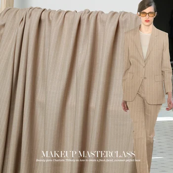 

New fashion pure wool wool worsted wool white striped spring and autumn pants coat clothing surface cloth 150cm wide