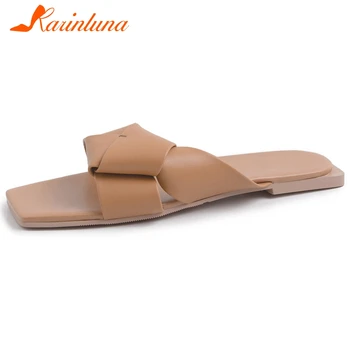 

Karinluna New Arrivals 2020 Genuine Leather Slip On Outside Shallow Shoes Woman Slippers Concise Summer Slippers Women Shoes
