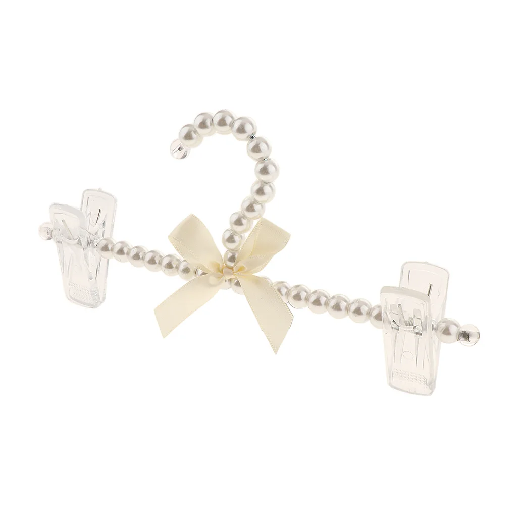 Luxury Imitation Pearl Beaded Clothes Hanger Decorative Pants Trousers Clothes Hanger with 2 Clips Non Slip Cloth Hangers