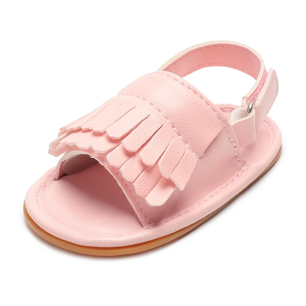 Летние сандалии с бахромой для маленьких девочек и мальчиков; для новорожденных; для малышей; из мягкой искусственной кожи; нескользящая резиновая подошва; обувь для малышей