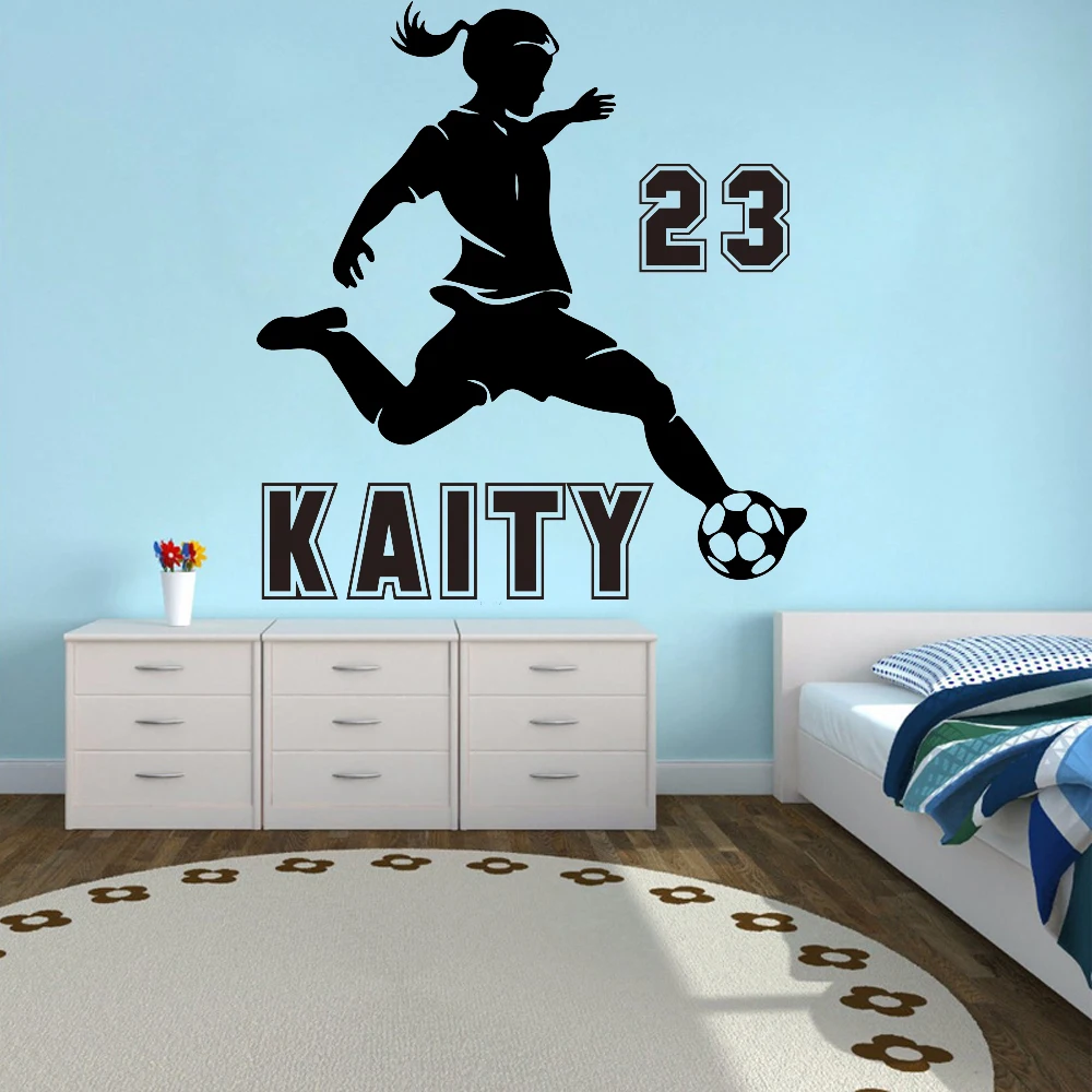 Custom Name Wall Sticker Soccer Girl Vinyl Decal Girls Room ...