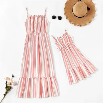 

Mother And Daughter Dresses Summer Stripe Chiffon Family Matching Clothes Sleeveless Mom Daughter Dresses Mommy And Me Clothes