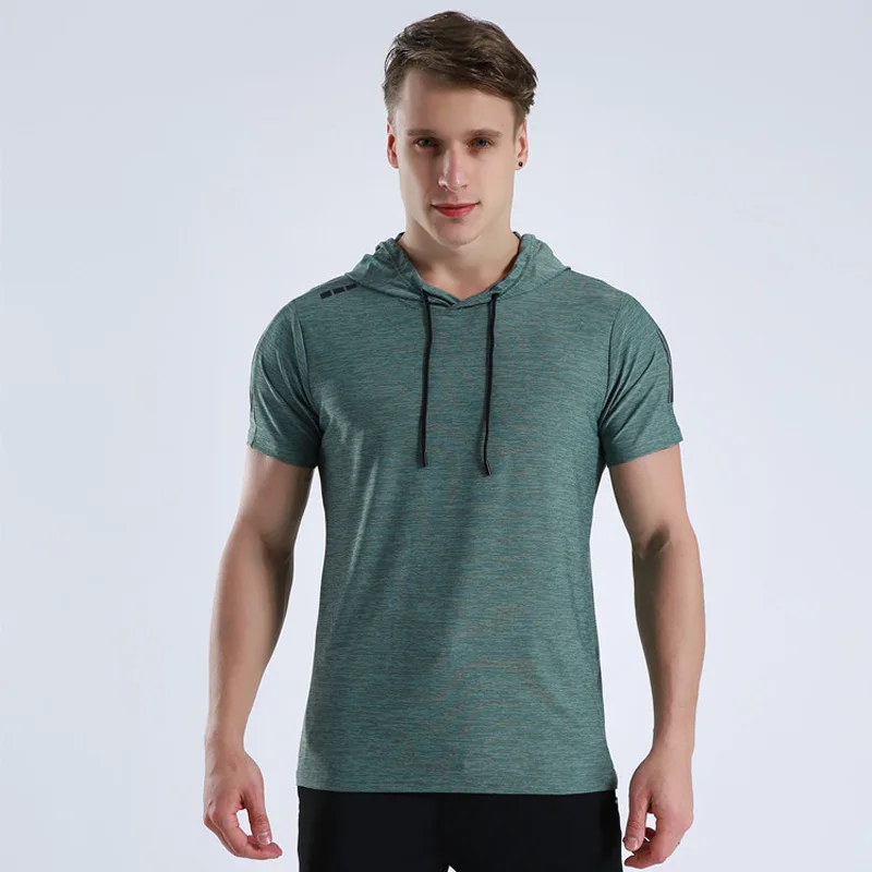 Осенние футболки с коротким рукавом мужские спортивные топы футболки быстросохнущие фитнес толстовки для бега однотонный Повседневный Свитшот Спортивная одежда для тренировок - Цвет: Зеленый