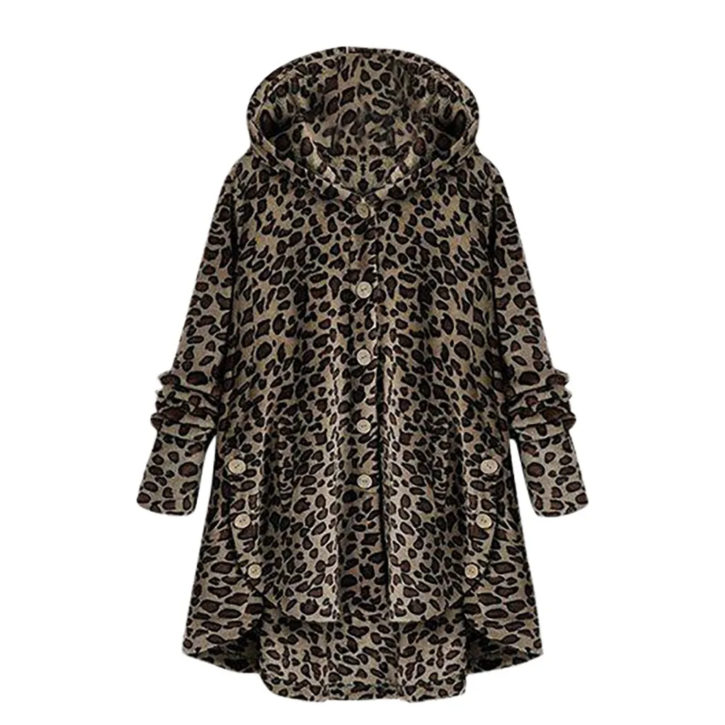 

2019 Winter Coat Leopard Coat Women's Button Solid Color Hooded Jacket Cadigan Sueter Mujer Invierno Female Hooded Sweater 5xl