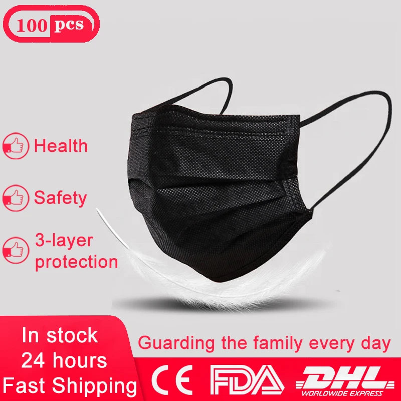 

Black Face Mask Anti Pollution Mouth Mask Disposable Anti Dust Mask Non-woven Fabric Health Filter Ear Loop Face Respirator New