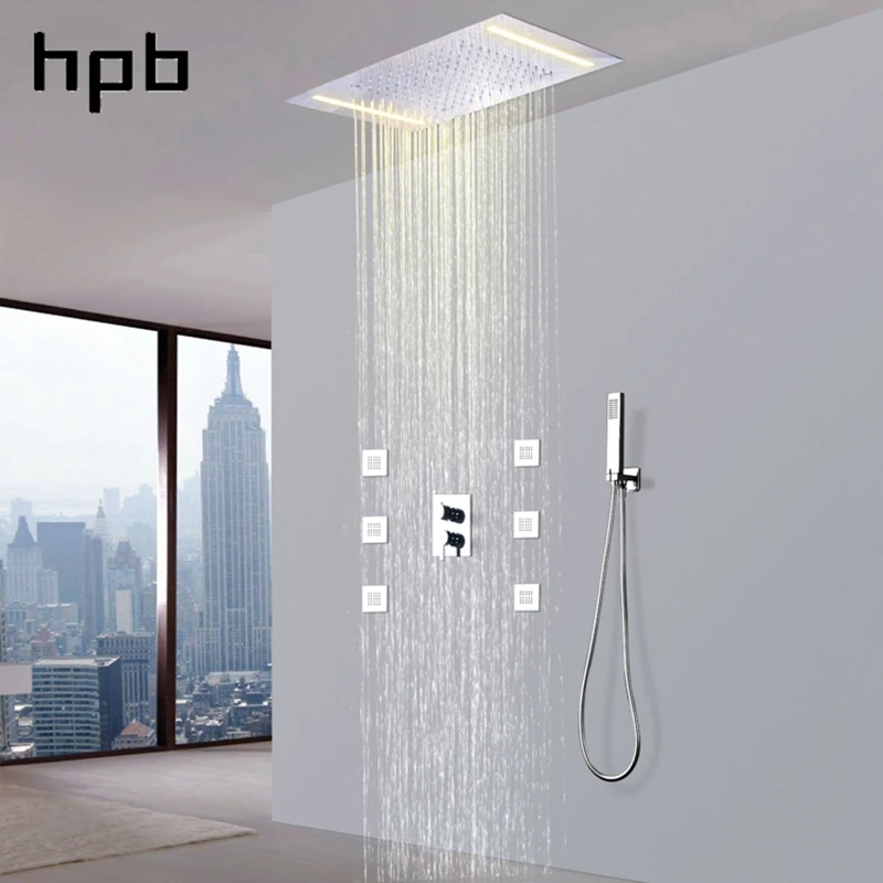 

HPB 3 Function LED Rainfall Ceiling Head Massage Chuveiro Shower Column with Spa Body Jet Shower Faucet Set 002-50X36E-F
