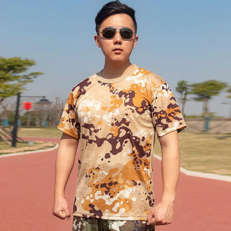 Outdoor Men T-shirt Camouflage Camping Tactical Shirts Men Hiking Hunting Quick Dry Short Sleeve Army Camo Military Shirts