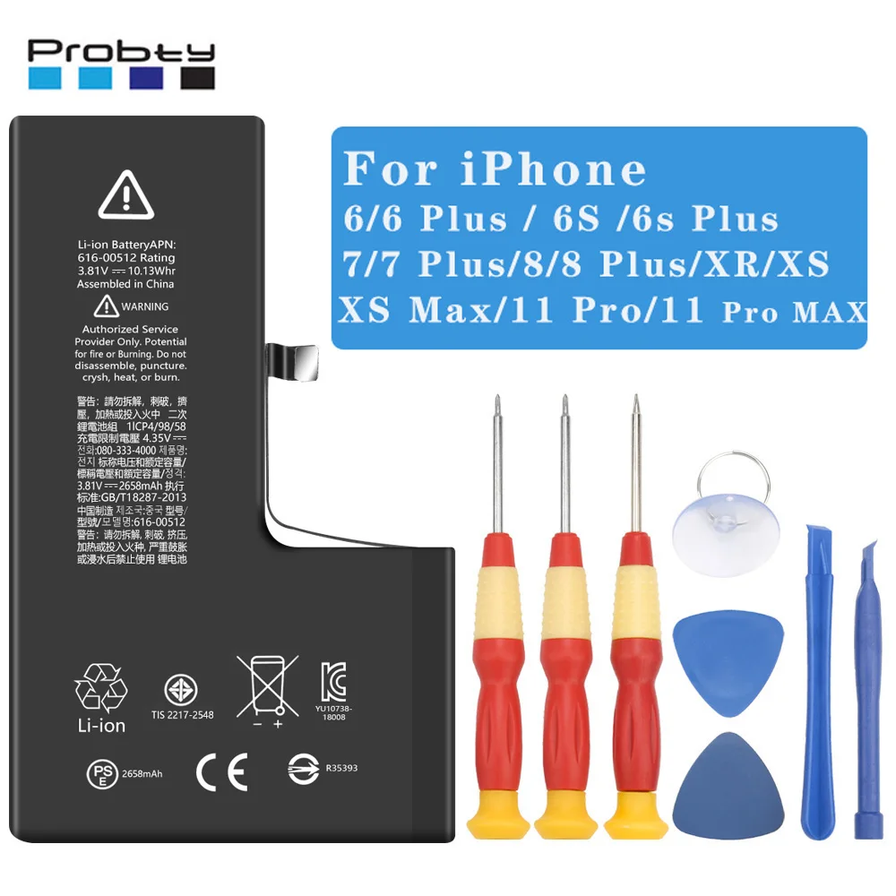 Probty Per Iphone 6 6S Plus 7 8 Plus X Xs Max Xr 11 Pro Max Batterie Di Ricambio Bateria Ad Alta Capacità Per Iphone6