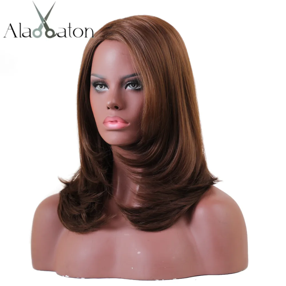 

ALAN EATON Dark Brown Wigs Women Synthetic Full Wigs 12'' Middle Long Wig Heat Resistant African American Hair Ombre Cosplay