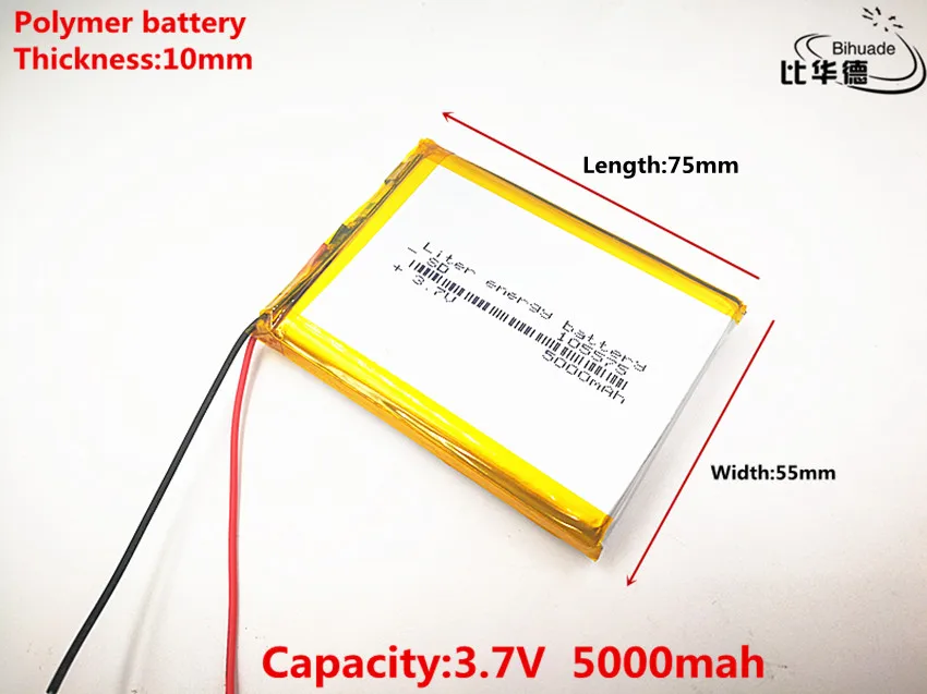 1pcs/lot 105575 3.7 V lithium polymer battery 5000 mah DIY mobile emergency power charging treasure battery