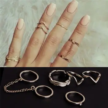 

6pcs /lot Punk Color midi Finger Knuckle rings Charm Adjustable Ring Set for women Jewelry