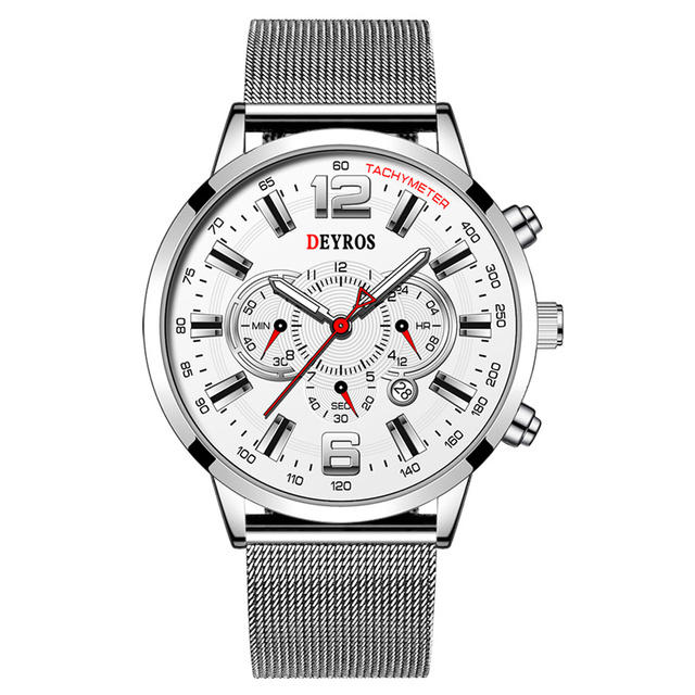 Business Mens Watches Stainless Steel Mesh Belt Quartz Men Wrist Watch Calendar Male Luminous Leather Clock reloj hombre