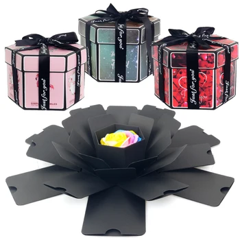 

new hexagon Surprise Explosion Box DIY Handmade Scrapbook Photo Album Wedding Gift Box for Valentine Christmas Gift Boxes