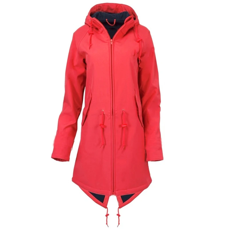 

Winter Thick Women's Windbreakers Hooded Long Jacket with Zipper Solid Color Pockets Turtleneck Long Sleeve Jackets Coats