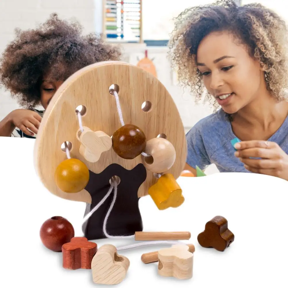 

Educational Toys Stringing Thread Beads Wooden Geometric Forest Beads Preschool Learning Toys Educational Puzzles for Children