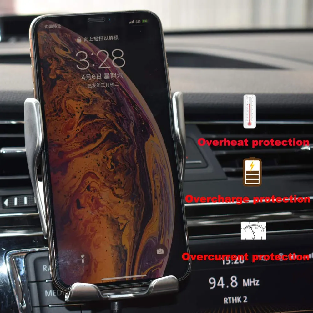 

Wholesale Smart Sensor Wireless Car Charger Mount Automatic Clamping 10W Fast Charging Holder V6