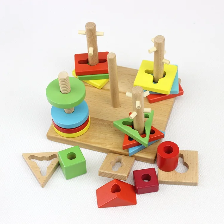 

Five zhu tao Column Early Education Children Wood Wisdom Educational Shape Cognitive Matching Product Wooden Assembled Toys