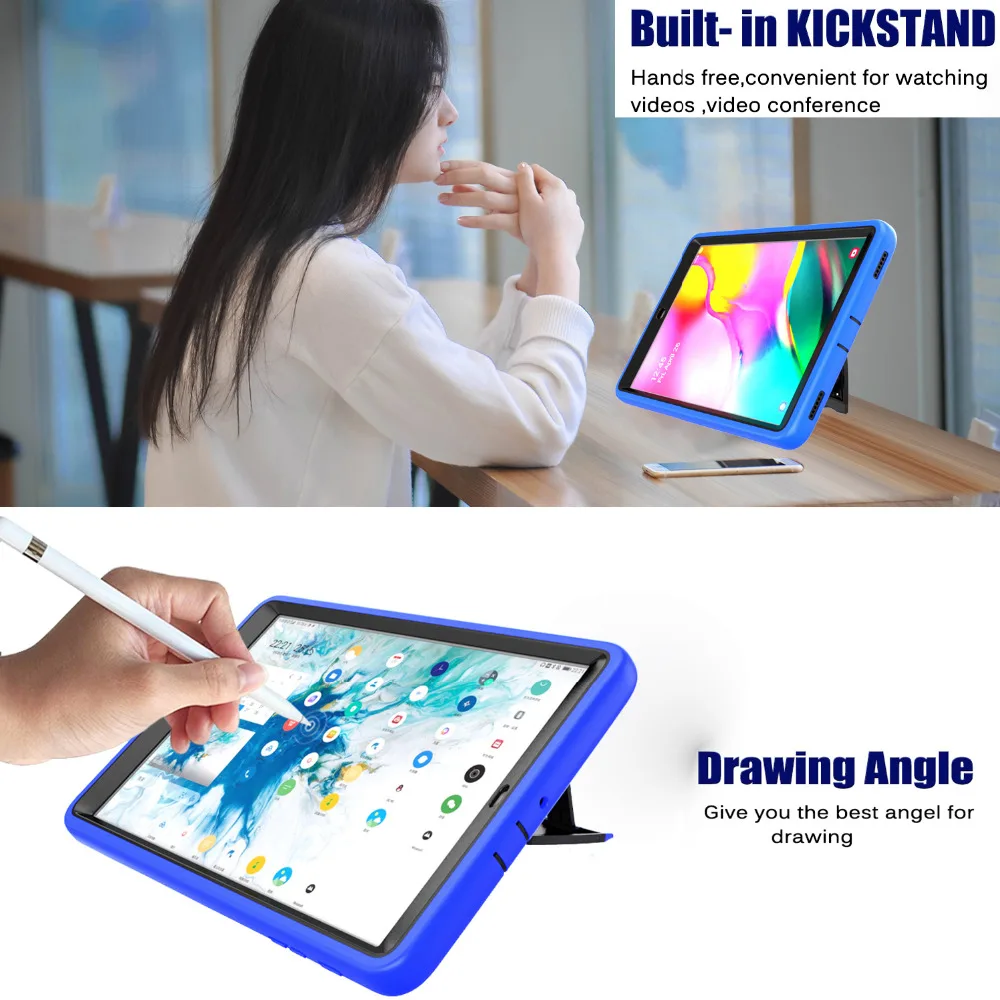 Для Samsung Galaxy Tab A 10,1 SM-T510 T515 чехол для детской кожи, безопасный ударопрочный сверхмощный ПК с прочной подставкой полный защитный чехол
