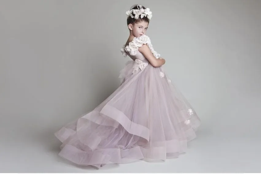 

Charming 2016 Krikor Jabotian Flower Girl Dresses With Flowers A-line Real Sample Long Custom Tulle Toddler Pageant Dresses