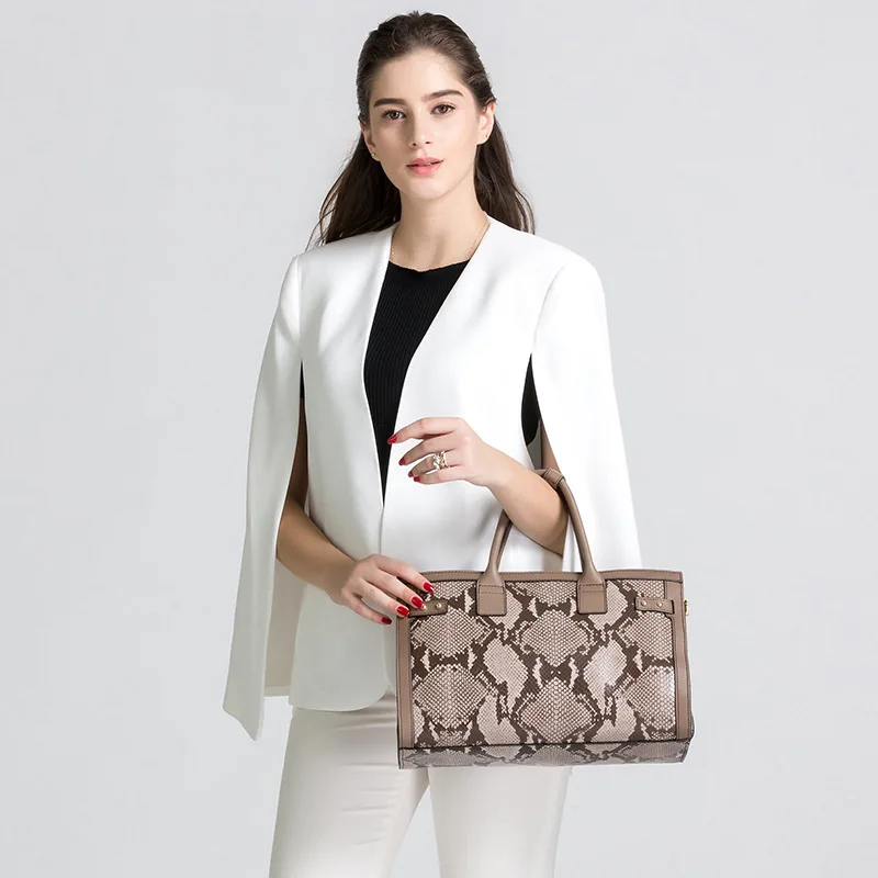 

2019 New Style Large-Volume WOMEN'S Leather Handbag Fashion Snakeskin Cowhide Commuting Shoulder Large Bag Women's