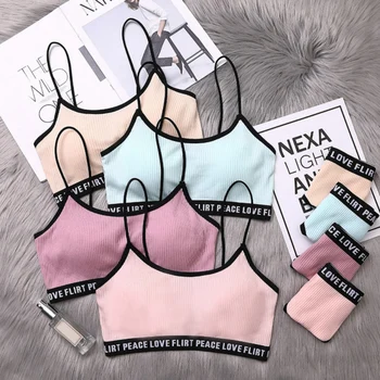 

LIVA GIRL Bras Sets exy Slim Straps Bra Sets Removable Chest Pad Bralette Women Letter Print