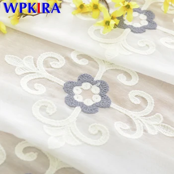

Grey Floral Embroidered White Tulle Curtain for Living room Window Screen Modern Simple Children Sheer Curtain Rideau X-AD072