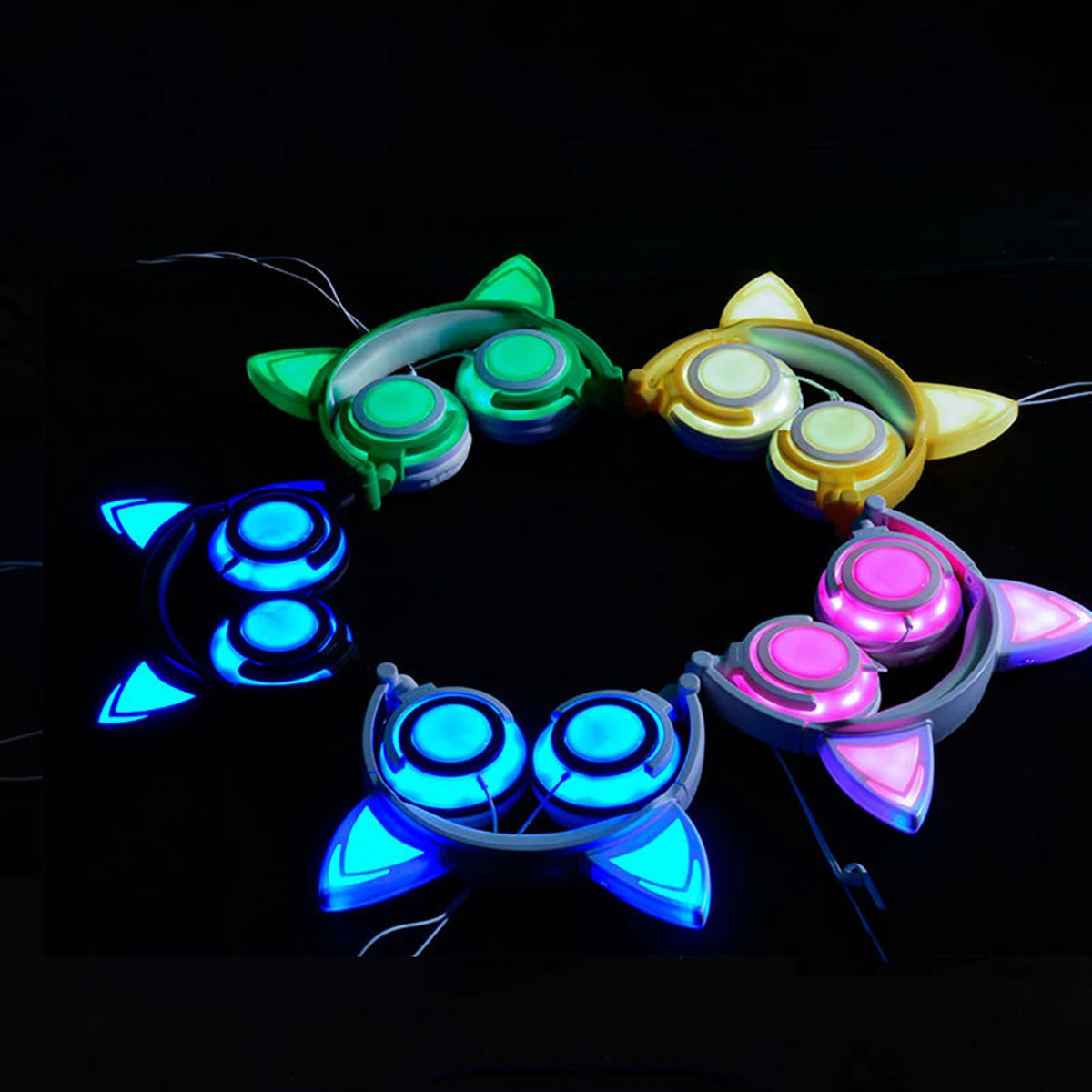 New 4 Color Cute Cat Ear Overhead Wired Headphone Folding Children Kids Headphone LED Light Earphone
