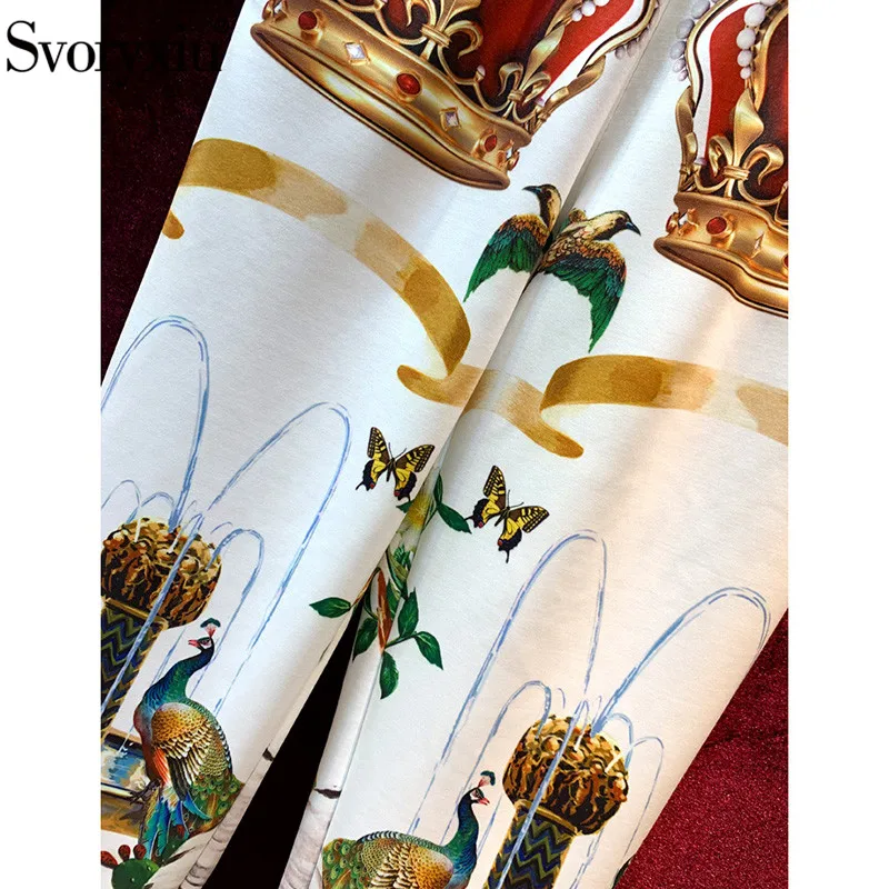 Svoryxiu Мода Подиум осень зима брюки костюмы женские винтажные корона с животным принтом повседневные движения комплект из двух предметов женский