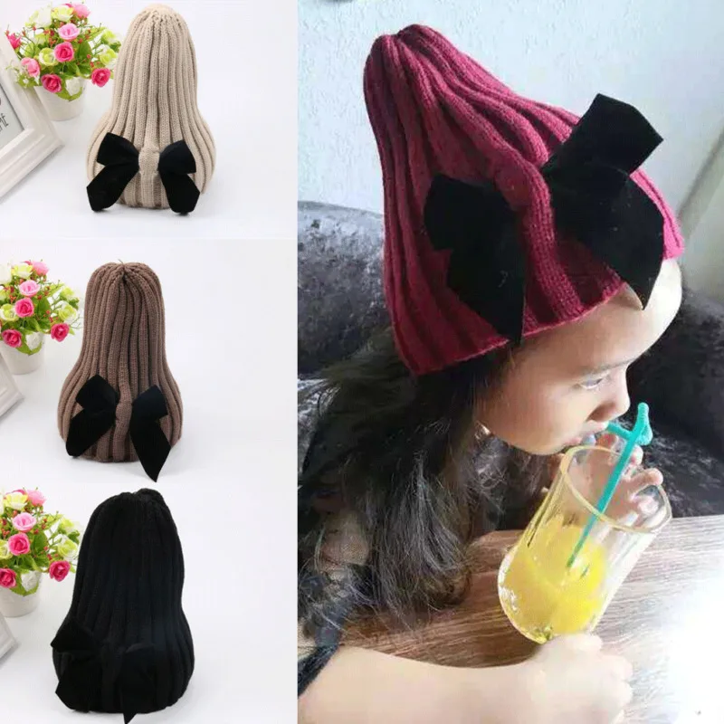 Милая Детская шапка с бантом для детей от 2 до 8 лет, зимняя теплая шапка для маленьких девочек, шапки для бега, вязаные детские спортивные шапки