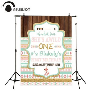 

Allenjoy Wild One Banners Kid First Birthday Fox Wooden Floor Pattern Wallpaper Decor Girl Newborn Celebrate Event Background